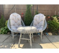 gray armchairs "Rest" + round table "Mushroom" + pillows