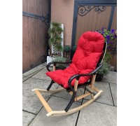 A black "Collapsible" rolling pin chair with a red cushion.