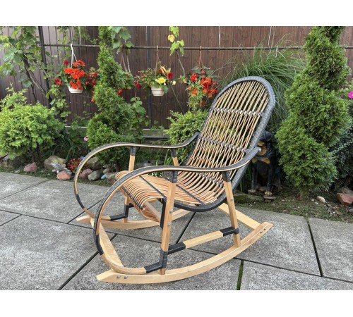 Кресло скалка буковая "Ротанг" с ротанговыми вставками