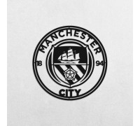 Wooden panels with the Manchester City FC logo. Wooden panels with the Manchester City FC logo.