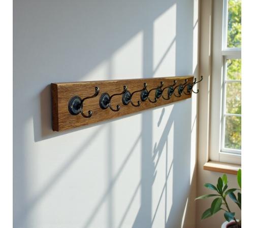 Настінний вішак для одягу з дуба з вінтажними гачками "Ваівілон"