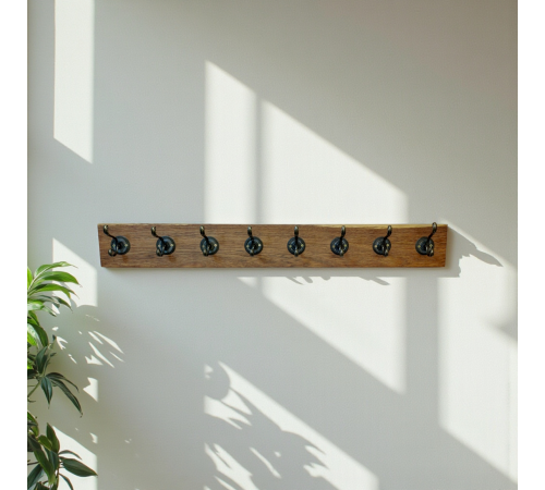 Настінний вішак для одягу з дуба з вінтажними гачками "Ваівілон"