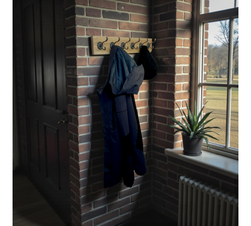 Настінний вішак для одягу з дуба з вінтажними гачками "Ваівілон"